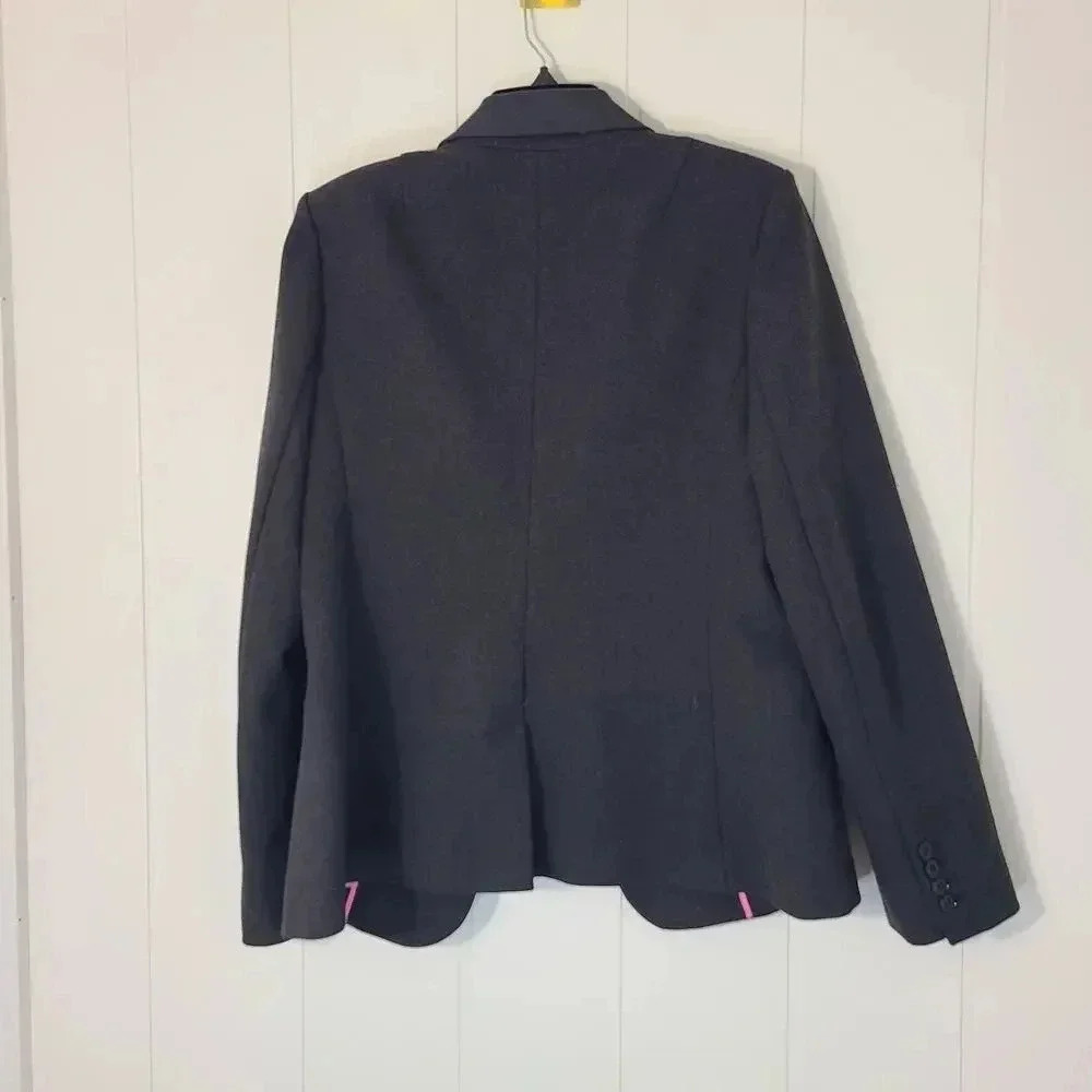 Banana Republic Faux Leather Trim Blazer Gray Stretch Office Size 14 - Picture 6 of 9